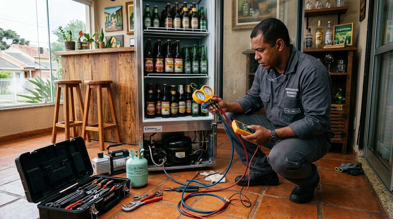 Técnico realizando manutenção de motor de cervejeira em Santo André‑SP