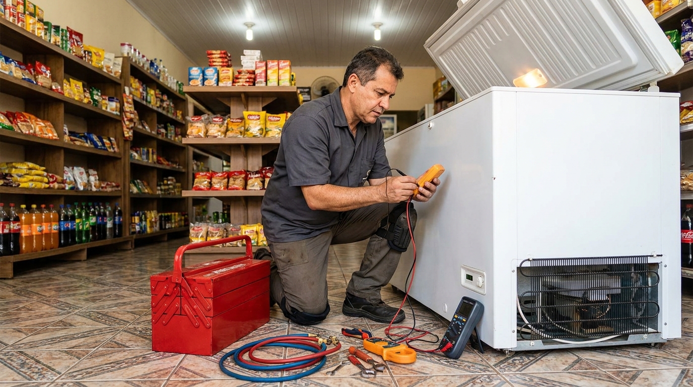 Recarga de gás refrigerante em freezer em atendimento em Santo André‑SP